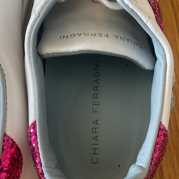 Chiara Ferragni Women’s White Sneakers With Pink Sequin Hearts Size 39 - Picture 6 of 10